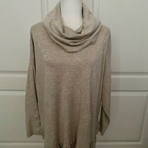 Joseph A. Beige Cowl Neck Sweater XL – Ruffled Hem, Soft Knit, Elegant Layering
